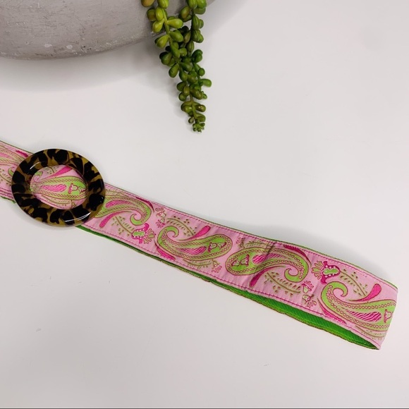 Vintage j crew Reversible Silk Embroidered Fabric belt women’s pink green - Picture 3 of 8